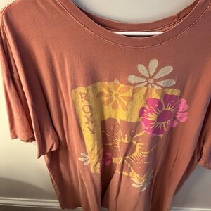 Roxy Women's Floral Graphic Top - Rusty Orange with Pink Flowers XL